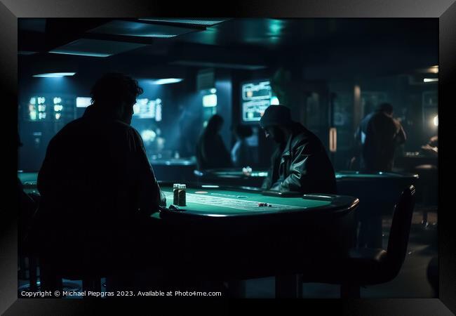 A dark room with the silhouettes of people gambling created with Framed Print by Michael Piepgras