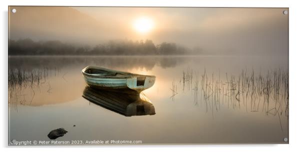 Boat on Loch Venachar at Sunrise Acrylic by Peter Paterson