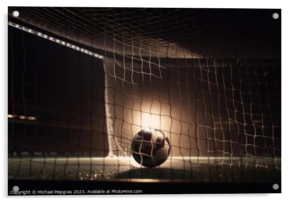 A football goal without a goalkeeper - a ball flying into the ne Acrylic by Michael Piepgras