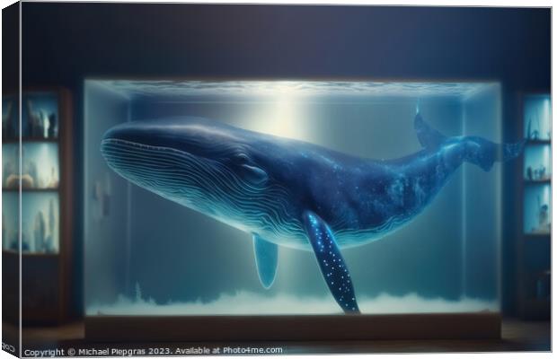 A shape of a blue whale floats as a hologram in a laboratory cre Canvas Print by Michael Piepgras