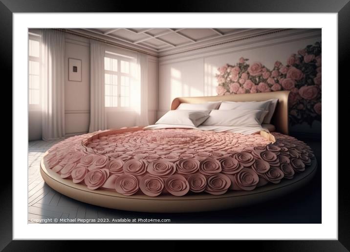 A king size bed made completely of roses created with generative Framed Mounted Print by Michael Piepgras