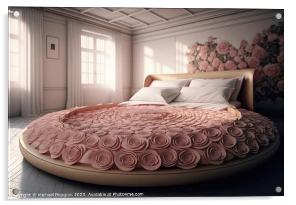 A king size bed made completely of roses created with generative Acrylic by Michael Piepgras