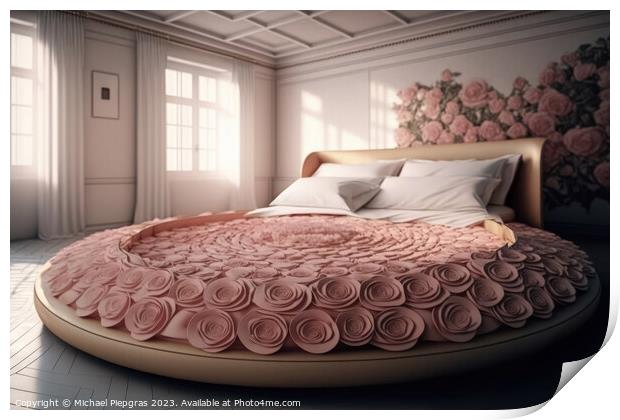 A king size bed made completely of roses created with generative Print by Michael Piepgras