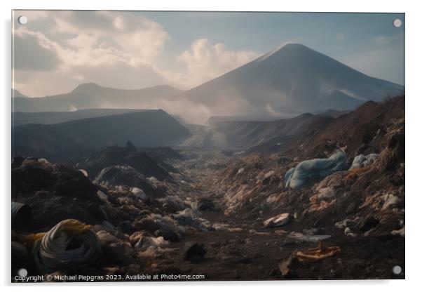 A large volcano and a huge amount of plastic waste on the landsc Acrylic by Michael Piepgras