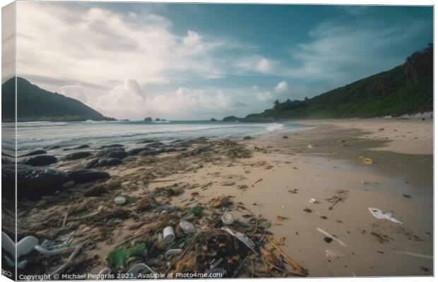 A lot of plastic waste on a tropical dream beach created with ge Canvas Print by Michael Piepgras