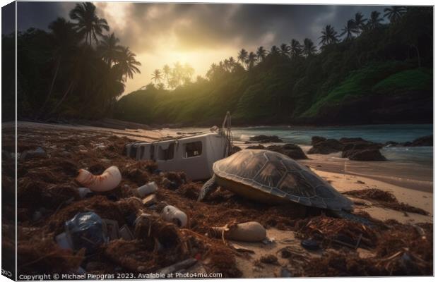 A lot of washed-up plastic waste on a tropical dream beach a lar Canvas Print by Michael Piepgras