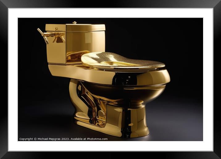 A luxurious toilet made of pure gold created with generative AI  Framed Mounted Print by Michael Piepgras