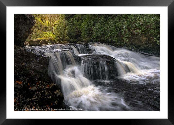 Waterfall on River Arklet in the Trossachs Framed Mounted Print by Peter Paterson