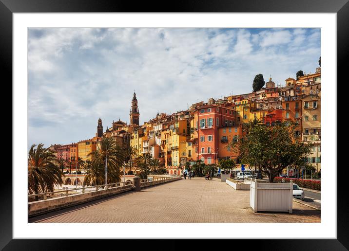 Menton Old Town Skyline On French Riviera Framed Mounted Print by Artur Bogacki