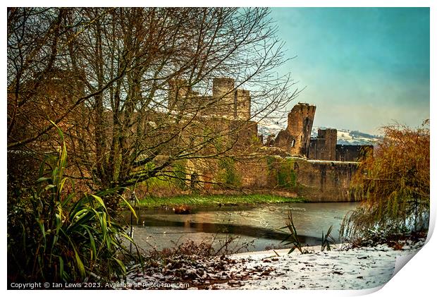 Winter at Caerphilly Castle Print by Ian Lewis