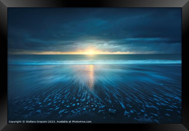 Sea at sunset after the thunderstorm. Marina di Cecina, Tuscany Framed Print by Stefano Orazzini