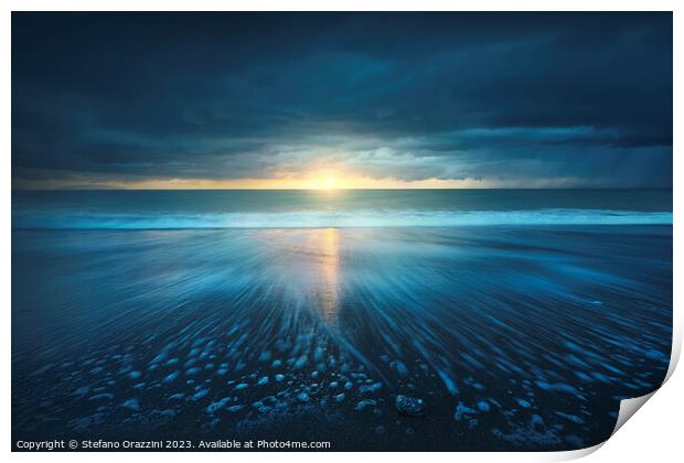 Sea at sunset after the thunderstorm. Marina di Cecina, Tuscany Print by Stefano Orazzini