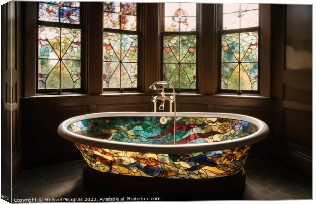 A stained glass bathtub created with generative AI technology. Canvas Print by Michael Piepgras