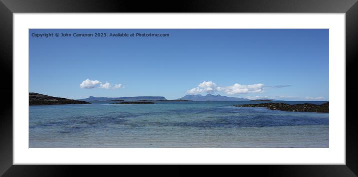 Eigg and Rum from Traigh. Framed Mounted Print by John Cameron