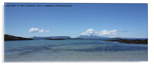 Eigg and Rum from Traigh. Acrylic by John Cameron
