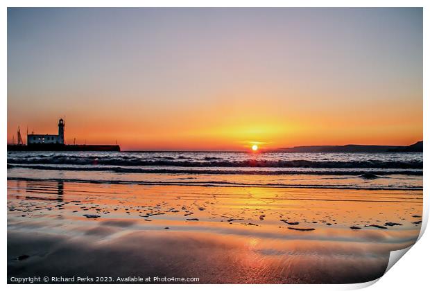 Scarborough South bay sun rising Print by Richard Perks