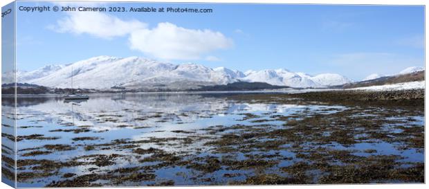 Loch Eil reflections in winter. Canvas Print by John Cameron