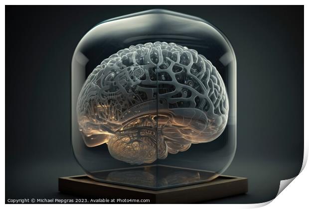 A transparent brain that calculates artificial intelligence crea Print by Michael Piepgras
