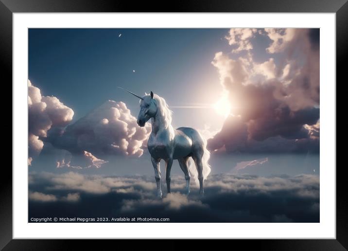 A unicorn in the sky created with generative AI technology. Framed Mounted Print by Michael Piepgras