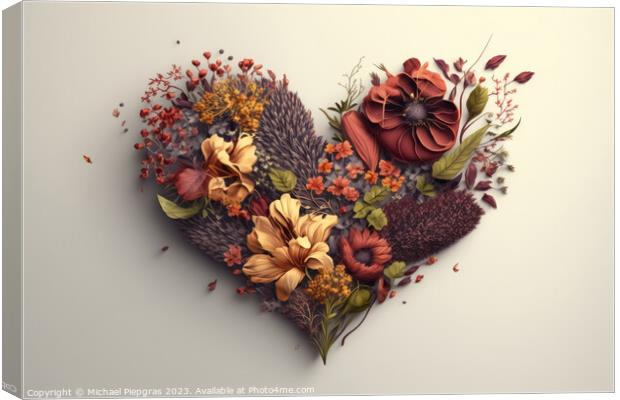 A Valentines Day Heart made of Flowers on a light background cre Canvas Print by Michael Piepgras