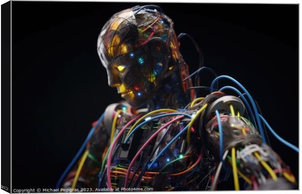 An AI robot almost completely wrapped in brightly coloured fibre Canvas Print by Michael Piepgras