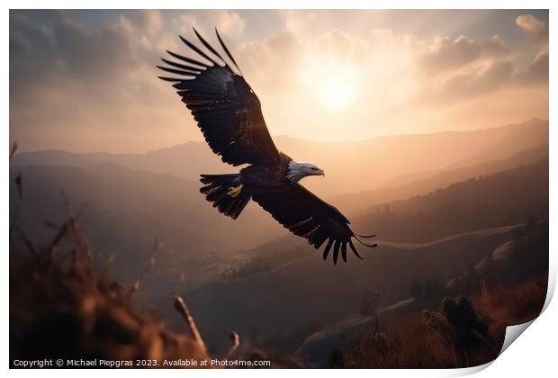 An eagle escaping the sun on the wings of freedom created with g Print by Michael Piepgras