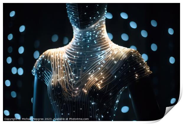 An Elegant Dress Made of Fibre Optic Cables on a Mannequin creat Print by Michael Piepgras