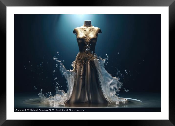 An Elegant Dress Made of wild Water on a Mannequin created with  Framed Mounted Print by Michael Piepgras