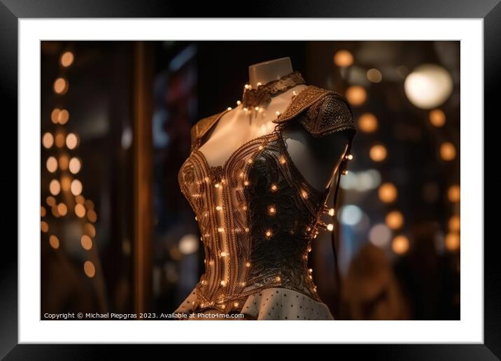 An innovative and elegant dress in a steampunk look on a Mannequ Framed Mounted Print by Michael Piepgras