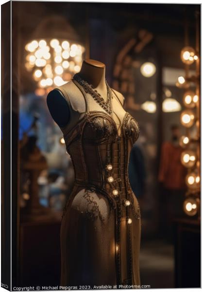 An innovative and elegant dress in a steampunk look on a Mannequ Canvas Print by Michael Piepgras