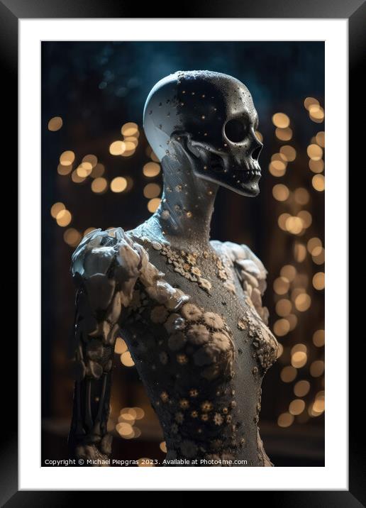 An innovative and elegant dress made of bones and skulls on a Ma Framed Mounted Print by Michael Piepgras
