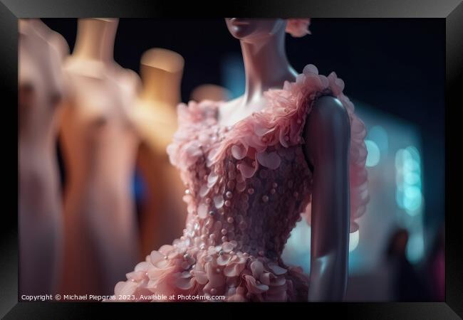 An innovative Elegant Dress made of candyfloss on a Mannequin wi Framed Print by Michael Piepgras