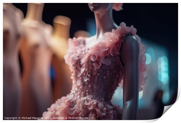 An innovative Elegant Dress made of candyfloss on a Mannequin wi Print by Michael Piepgras