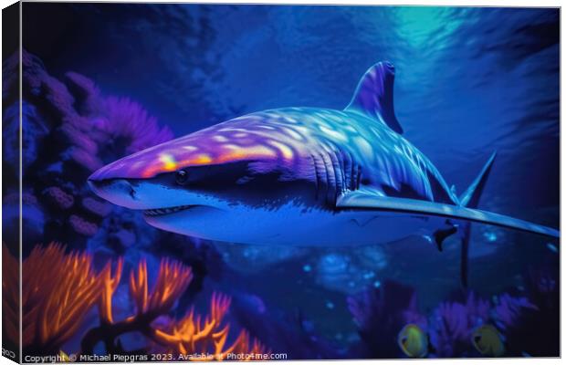 Blacklight Painting of a shark in the Ocean created with generat Canvas Print by Michael Piepgras