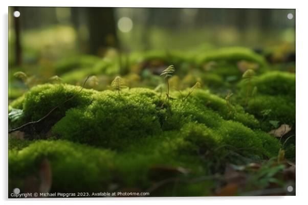 Close up view on a forest ground with a lot of moss and little b Acrylic by Michael Piepgras