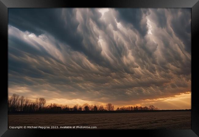 Dramatic asperatus clouds in the sky created with generative AI  Framed Print by Michael Piepgras