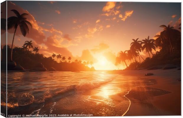 Dream beach at sunset in a tropical paradise created with genera Canvas Print by Michael Piepgras