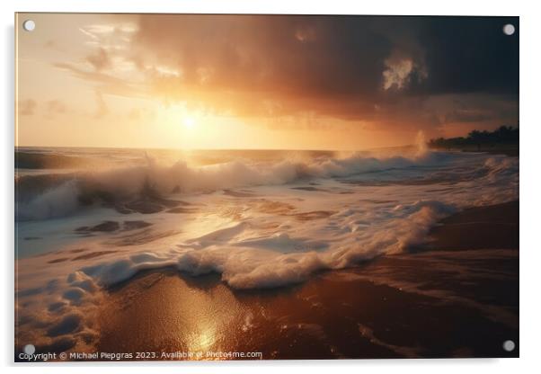 Dream beach at sunset in a tropical paradise created with genera Acrylic by Michael Piepgras