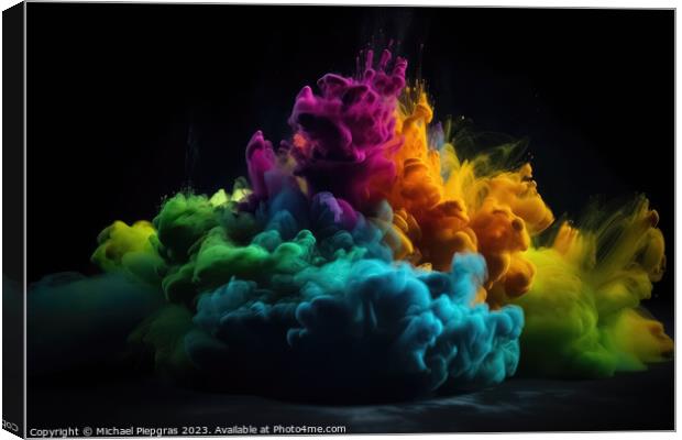 Exploding colour powder in rainbow colours on a black background Canvas Print by Michael Piepgras