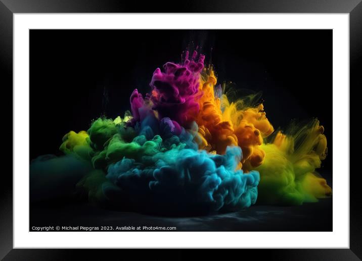 Exploding colour powder in rainbow colours on a black background Framed Mounted Print by Michael Piepgras