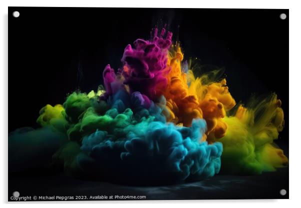 Exploding colour powder in rainbow colours on a black background Acrylic by Michael Piepgras
