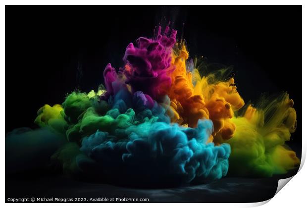 Exploding colour powder in rainbow colours on a black background Print by Michael Piepgras