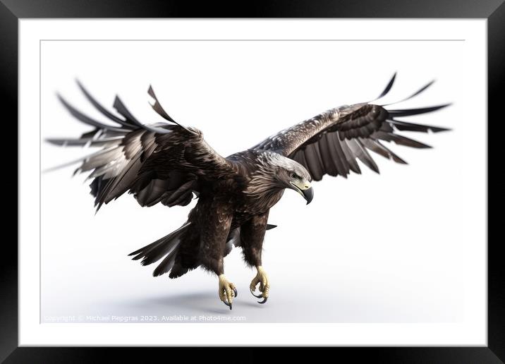 Flying eagle colorful on white background created with generativ Framed Mounted Print by Michael Piepgras
