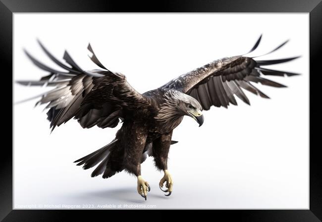 Flying eagle colorful on white background created with generativ Framed Print by Michael Piepgras