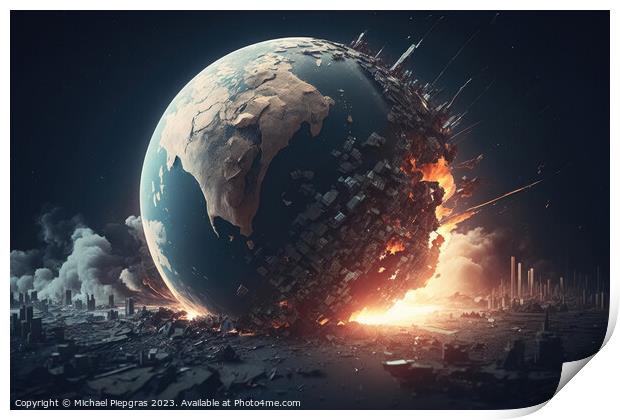 Planet Earth on a collision course with population growth create Print by Michael Piepgras