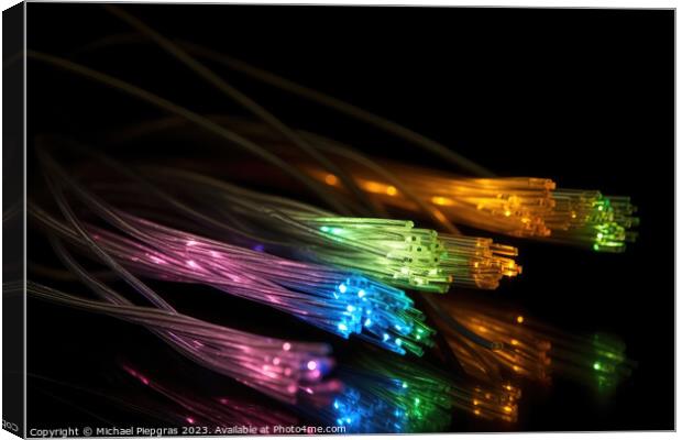 Some fibre optic cables glowing at the end in different colors a Canvas Print by Michael Piepgras