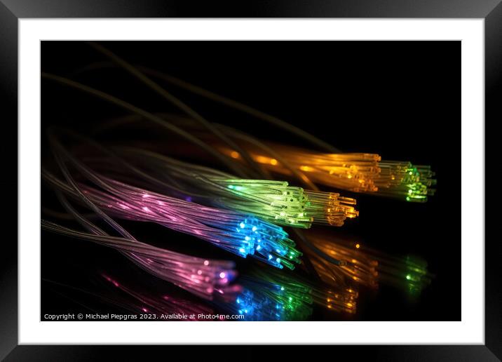 Some fibre optic cables glowing at the end in different colors a Framed Mounted Print by Michael Piepgras