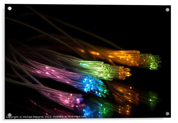 Some fibre optic cables glowing at the end in different colors a Acrylic by Michael Piepgras