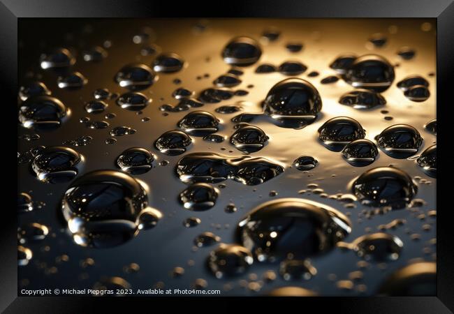 Surface of liquid mercury created with generative AI technology. Framed Print by Michael Piepgras