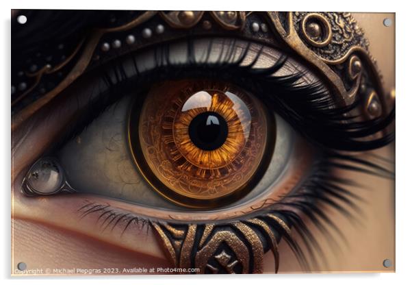 Close up of a female eye in steampunk style created with generat Acrylic by Michael Piepgras